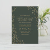 QR Code Groen Goud Minimal Leaf Wedding Kaart (Staand voorkant)