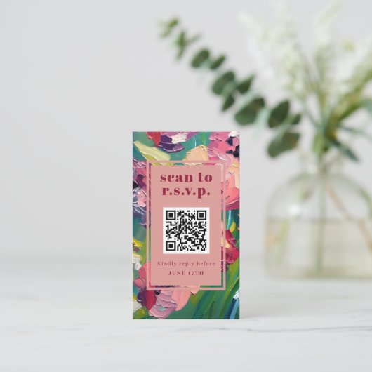 QR Code Groovy Deco Schilderij Bruiloft RSVP Informatiekaartje (Staand voorkant)