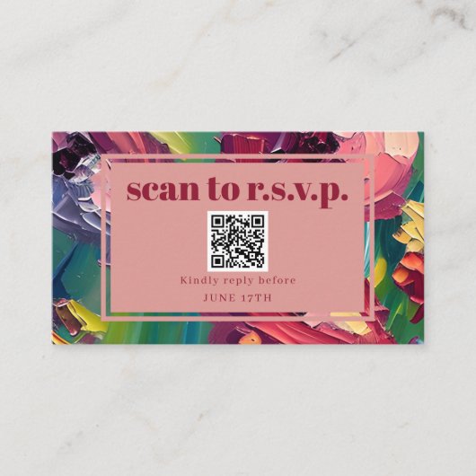 QR Code Groovy Deco Schilderij Bruiloft RSVP Informatiekaartje (Voorkant)