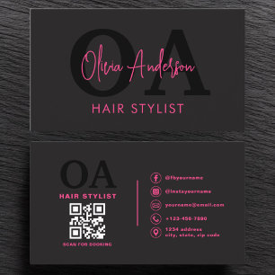 QR Code Hair Stylist Monogram Moderne Typografie Visitekaartje