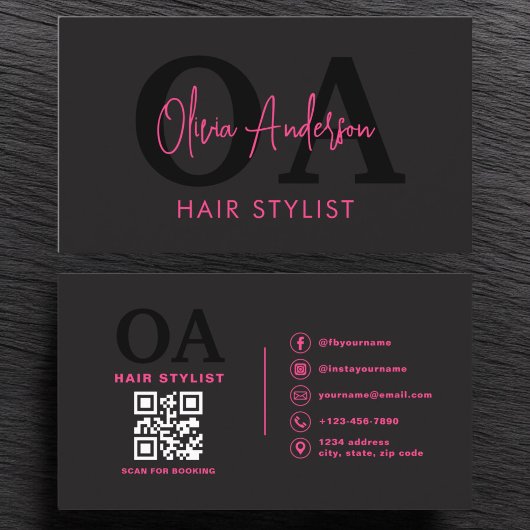 QR Code Hair Stylist Monogram Moderne Typografie Visitekaartje