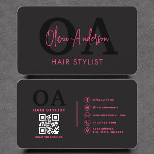 QR Code Hair Stylist Monogram Moderne Typografie Visitekaartje