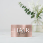 QR Code Hair Stylist Rose Gold Faux Metallic Visitekaartje (Staand voorkant)