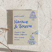 QR Code Hand Drawn Blue Cake Bows Unique Wedding  Kaart