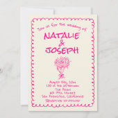 QR Code Hand Drawn Vivid Pink Retro Funky Wedding Kaart (Voorkant)