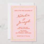 QR Code Hand Geschreven Pinstripes Fotobruiloft Kaart (Voorkant)