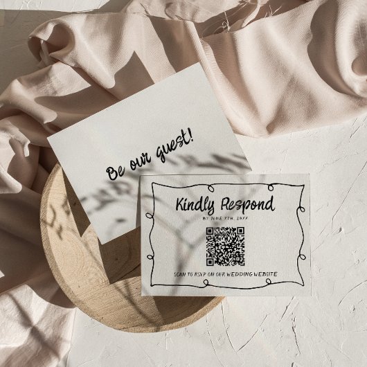 QR Code Hand Geschreven Retro Lijst Modern Huwelij RSVP Kaartje