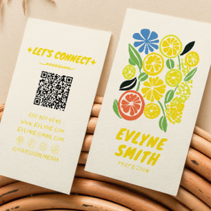 QR Code Hand getrokken Gele limonade Retro Zomer Visitekaartje