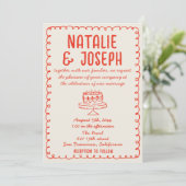 QR Code Hand getrokken Red Cake Funky Wedding Kaart (Staand voorkant)