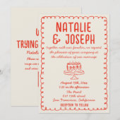 QR Code Hand getrokken Red Cake Funky Wedding Kaart (Voorkant / Achterkant)