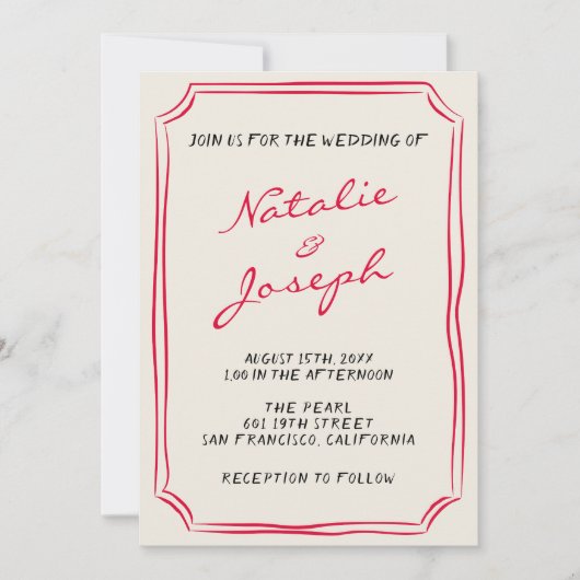 QR-code handgeschreven grillige retro foto bruilof Kaart (Voorkant)