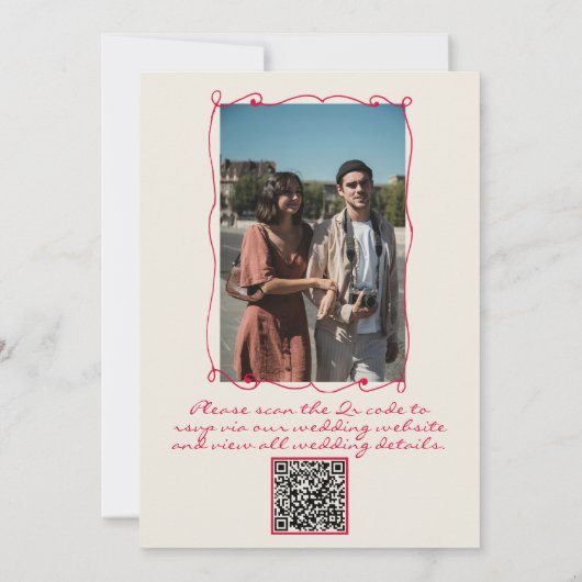 QR-code handgeschreven retro plezier met foto brui Kaart (Achterkant)