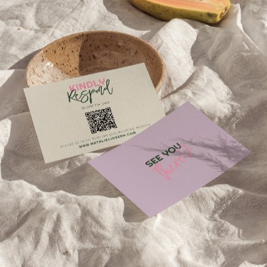 QR-code Handgeschreven Whimsical Unique Wedding RSVP Kaartje