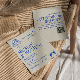 QR-code handgetekende blauwe cake linten unieke br Kaart