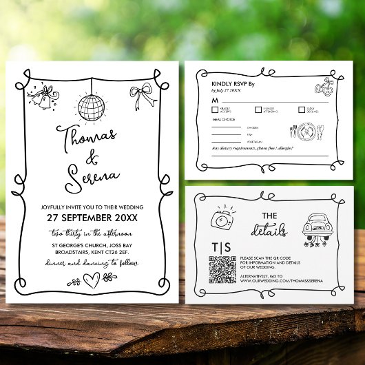 QR-code handgetekende krabbel RSVP-reactie RSVP Kaartje