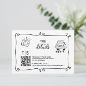 QR-code handgetekende krabbel RSVP-reactie RSVP Kaartje (Staand voorkant)