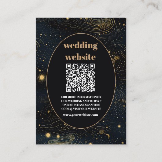 qr code Hemelse Halve Maan Goud Bruiloft Informatiekaartje (Voorkant)