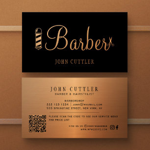 QR CODE herenkapper zwart gouden kapper paal schaa Visitekaartje