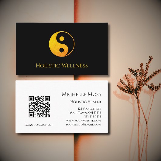 QR-code Holistic Healer Wellness Gold Yin Yang Visitekaartje