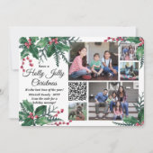 QR-code Holly Jolly kerstgroen 5 Foto Feestdagenkaart (Voorkant)