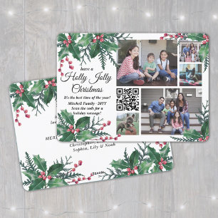 QR-code Holly Jolly kerstgroen 5 Foto Feestdagenkaart