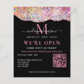 QR Code Holografisch Agate Glitter We're Open Zwar Flyer (Achterkant)