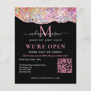 QR Code Holografisch Agate Glitter We're Open Zwar Flyer