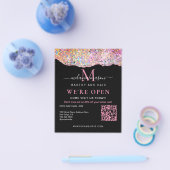 QR Code Holografische Agaat Glitter We're Open Zwa Flyer (Enkel)