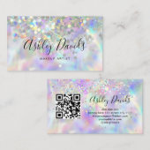 QR Code Holografische Glitter Make-up Artiest Luxe Visitekaartje (Voorkant / Achterkant)
