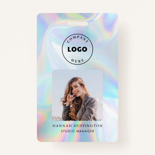 QR Code Holographic Foto ID Company Logo Employee Badge (Voorkant)