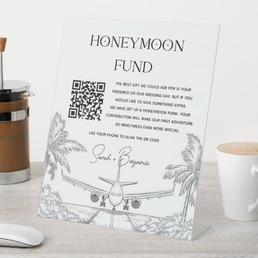 QR Code Honeymoon Fund huwelijksgeschenk Reclamebord Met Voetstuk (Insitu)