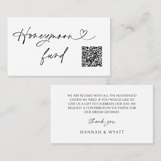 QR Code Honeymoon Request Wedding Enclosure Card Visitekaartje (Voorkant / Achterkant)