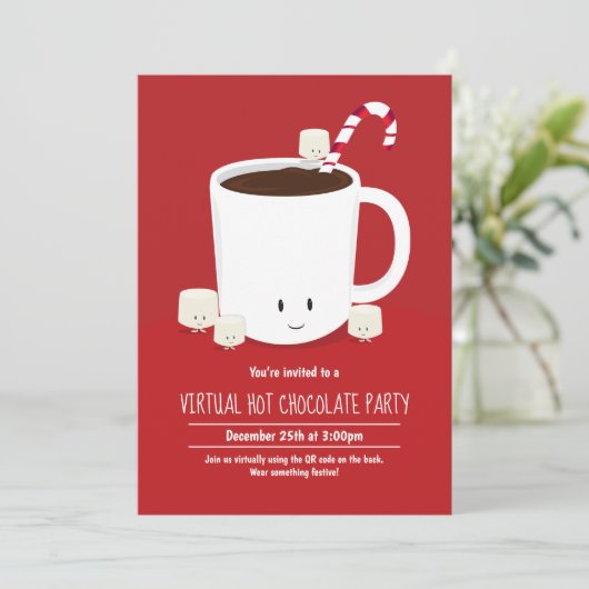 QR-code Hot Chocolade Virtual Kerstparty Kaart (Staand voorkant)
