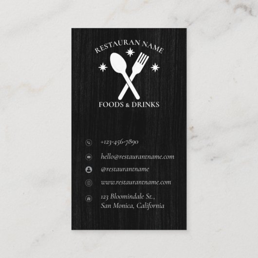 QR Code Hout Getextureerd Restaurant Logo Rustiek Visitekaartje (Achterkant)