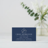 QR Code Houten Bouwconstructie Navy Blauwe Visitekaartje (Staand voorkant)