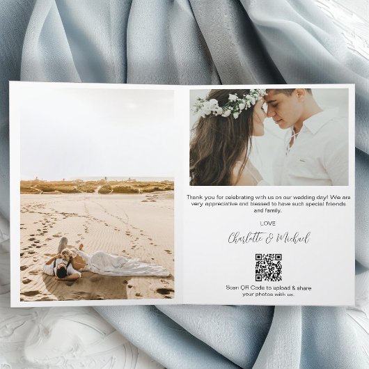 QR Code Huwelijk Handgeschreven Dank u 3 Foto's Bedankkaart