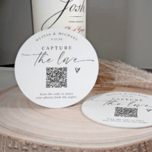 QR-code Huwelijk Moderne Elegante Foto Delen Ronde Kartonnen Onderzetter