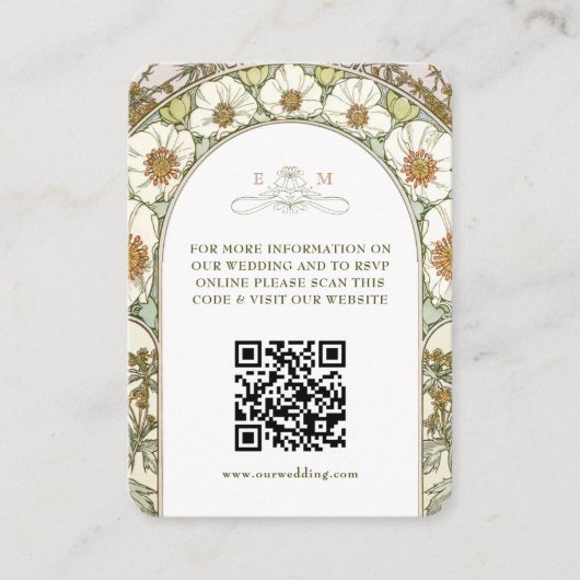 QR Code Huwelijk Website Info Art Nouveau Informatiekaartje (Voorkant)