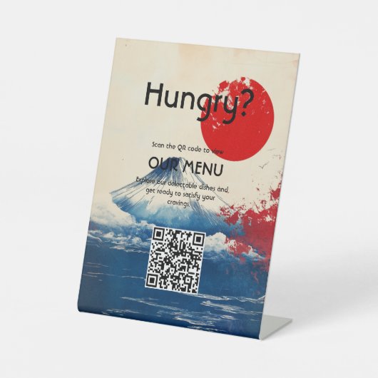QR-code huwelijksmenu Japanse Harmonie met Fuji Reclamebord Met Voetstuk (Voorkant)