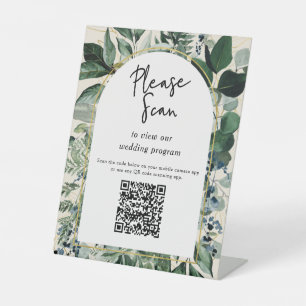 QR-code huwelijksprogramma Modern Botanical Greene Reclamebord Met Voetstuk