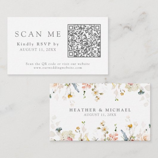QR Code & Huwelijkswebsite Tuin Bloemen RSVP Informatiekaartje (Voorkant / Achterkant)