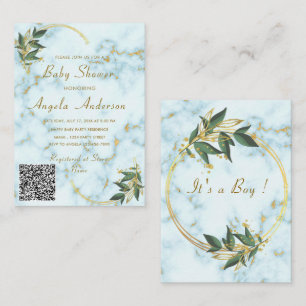 QR Code Info Marble Baby Boy Shower Invitation
