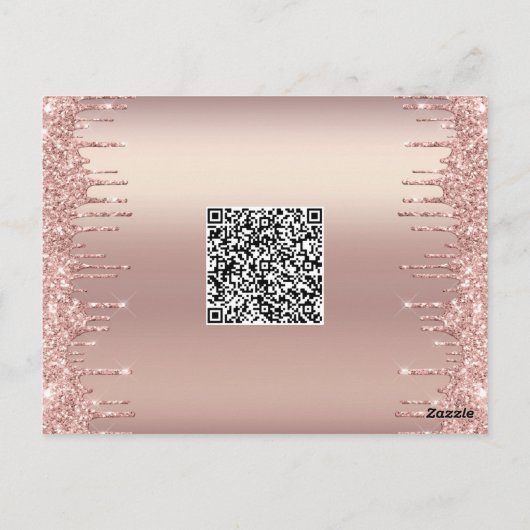 QR Code Info Roos Gold Baby shower Uitnodiging Kaa (Achterkant)