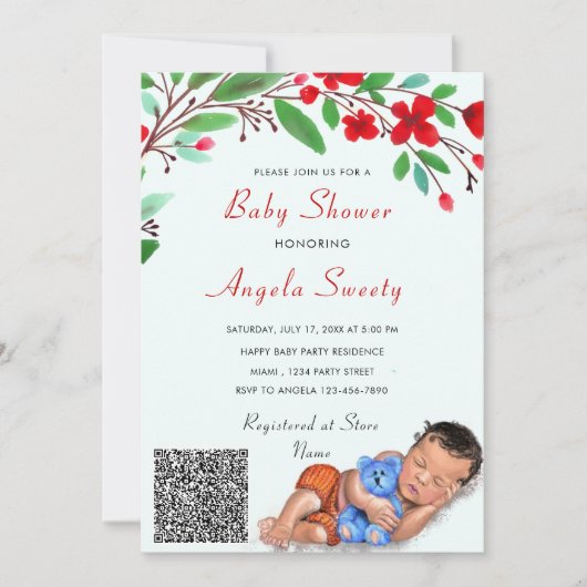 QR Code Info Sleeping Sweet Baby shower Invitation (Devant)