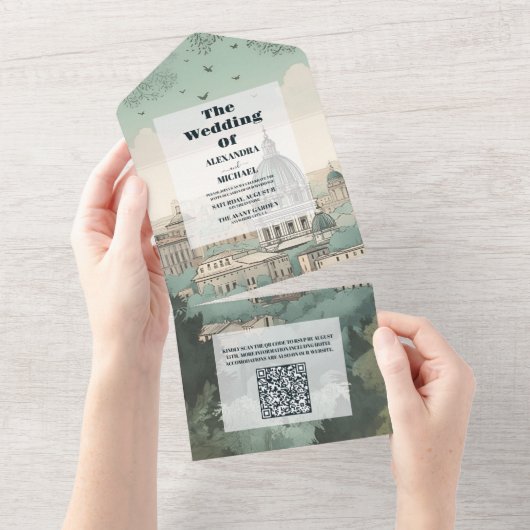 QR Code Italië Rome Bestemming Bruiloft All In One Uitnodiging (Afscheurbaar)