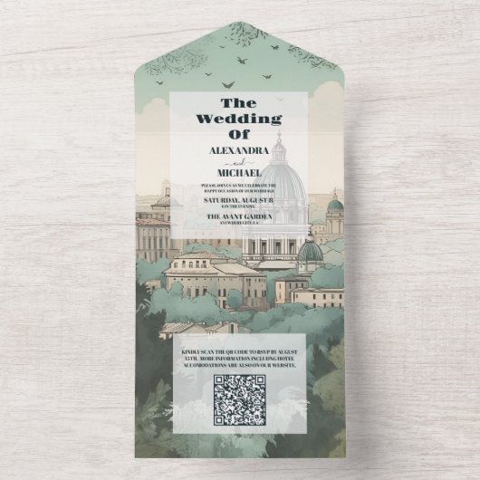 QR Code Italië Rome Bestemming Bruiloft All In One Uitnodiging (Binnen)