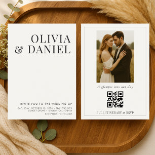 QR Code Ivoor Beige Minimalistische Trouwfoto Kaart