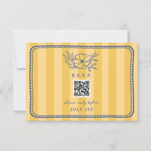 QR Code Jaune Bleu Bleu Mariage Floral QR RSVP (Devant)