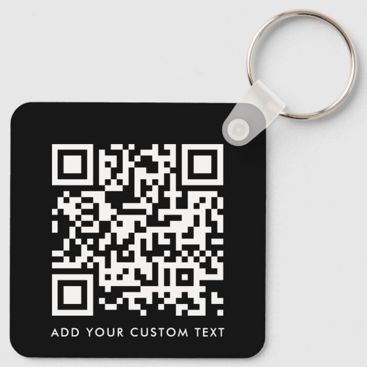QR-code | Jouw tekst Black Modern minimalist Sleutelhanger (Achterkant)