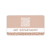 QR CODE kantoor afdeling beige & bruine boho stipp Etiket (Voorkant)